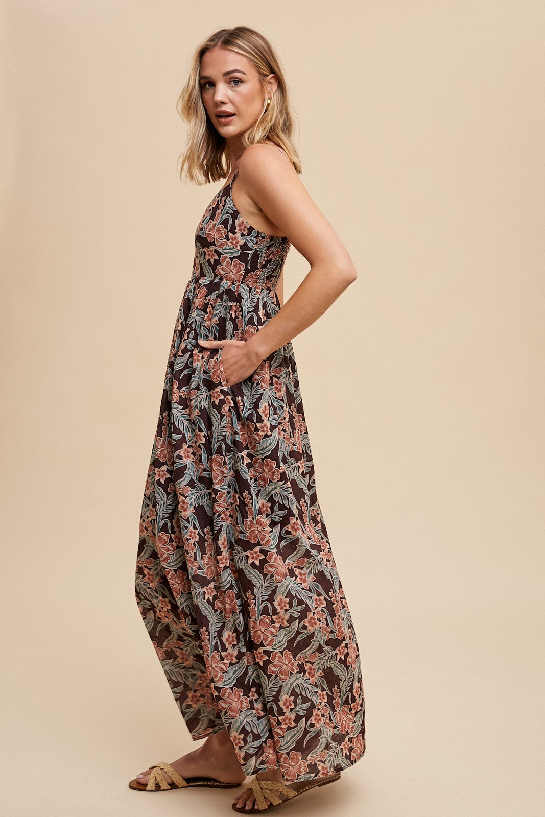 Brown Floral Lightweight Sleeveless Dress