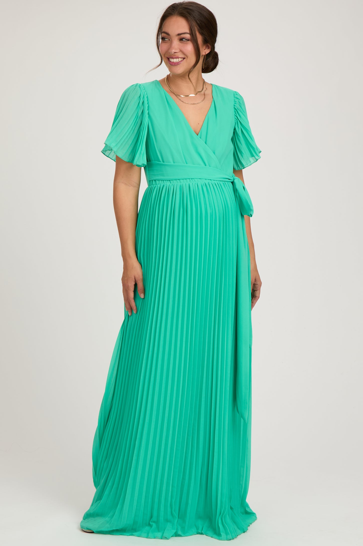 Aqua Chiffon Wrap Front V-Neck Short Sleeve Pleated Maternity Maxi Dress Small - PinkBlush - Casual Chic Boutique Aqua Chiffon Wrap Front V-Neck Short Sleeve Pleated Maternity Maxi Dress Small - PinkBlush - Casual Chic Boutique