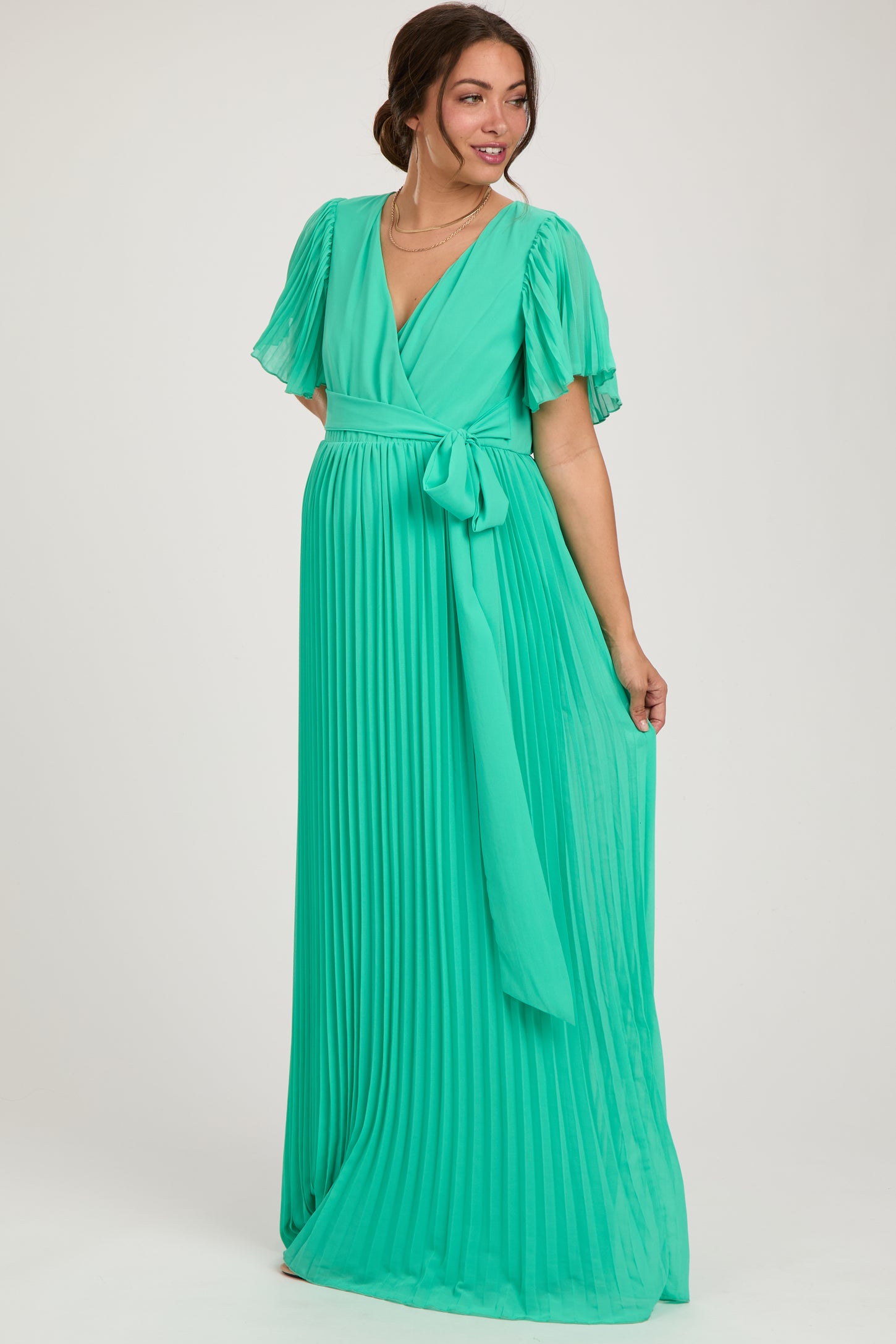 Aqua Chiffon Wrap Front V-Neck Short Sleeve Pleated Maternity Maxi Dress Small - Pinkblush - Casual Chic Boutique Aqua Chiffon Wrap Front V-Neck Short Sleeve Pleated Maternity Maxi Dress Small - Pinkblush - Casual Chic Boutique