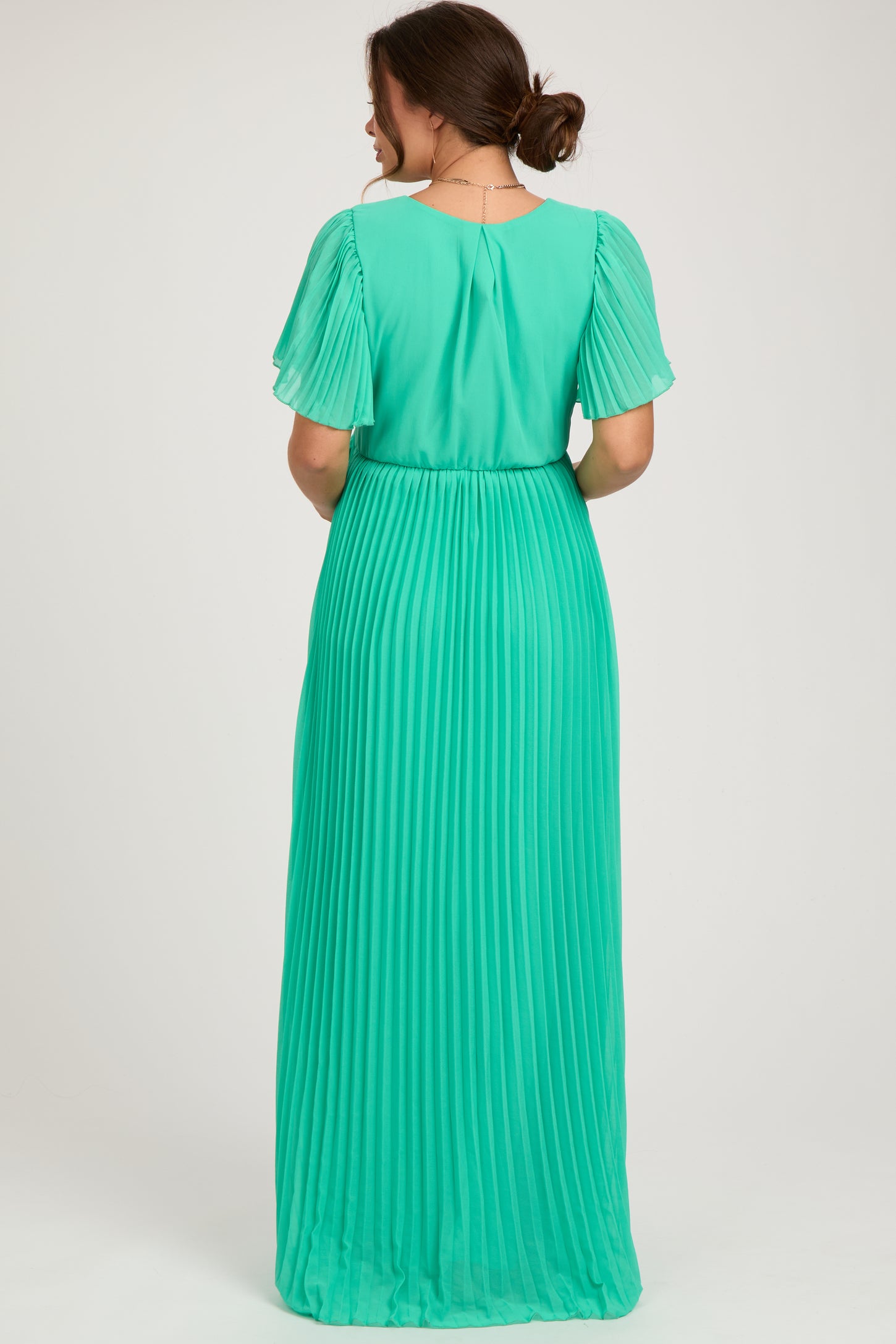 Aqua Chiffon Wrap Front V-Neck Short Sleeve Pleated Maternity Maxi Dre PinkBlush Aqua Chiffon Wrap Front V-Neck Short Sleeve Pleated Maternity Maxi Dre PinkBlush