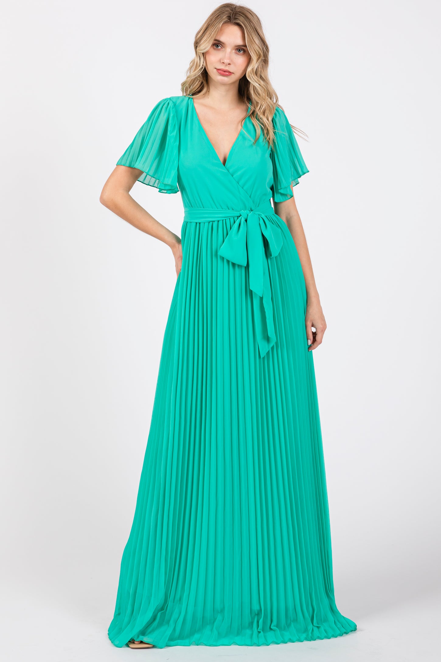 aqua v neck chiffon dress - exclusive R & M Richards Women's Metallic Knit Long Dress, 12