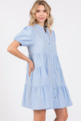 Blue Striped Button Down Tiered Dress