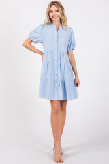 Blue Striped Button Down Tiered Dress