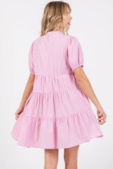 Pink Striped Button Down Tiered Dress