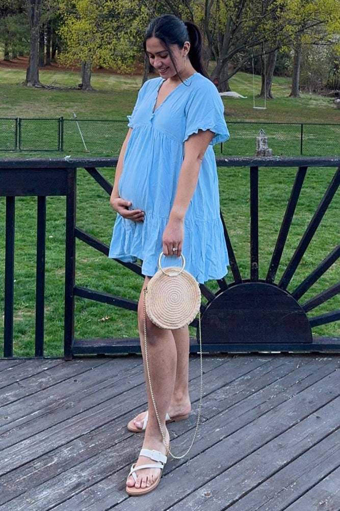 Light Blue Ruffle Hem Maternity Dress