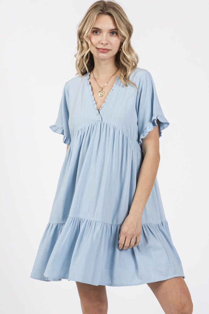 Light Blue Ruffle Hem Dress