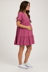 Mauve Ruffle Hem Maternity Dress
