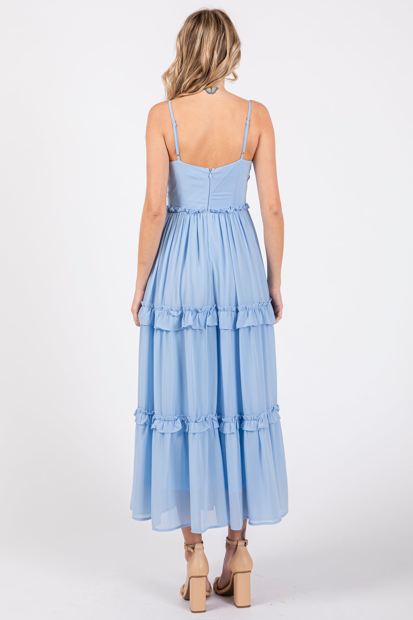 Light Blue Sleeveless Pleated Ruffle Tiered Midi Dress PinkBlush Light Blue Sleeveless Pleated Ruffle Tiered Midi Dress PinkBlush