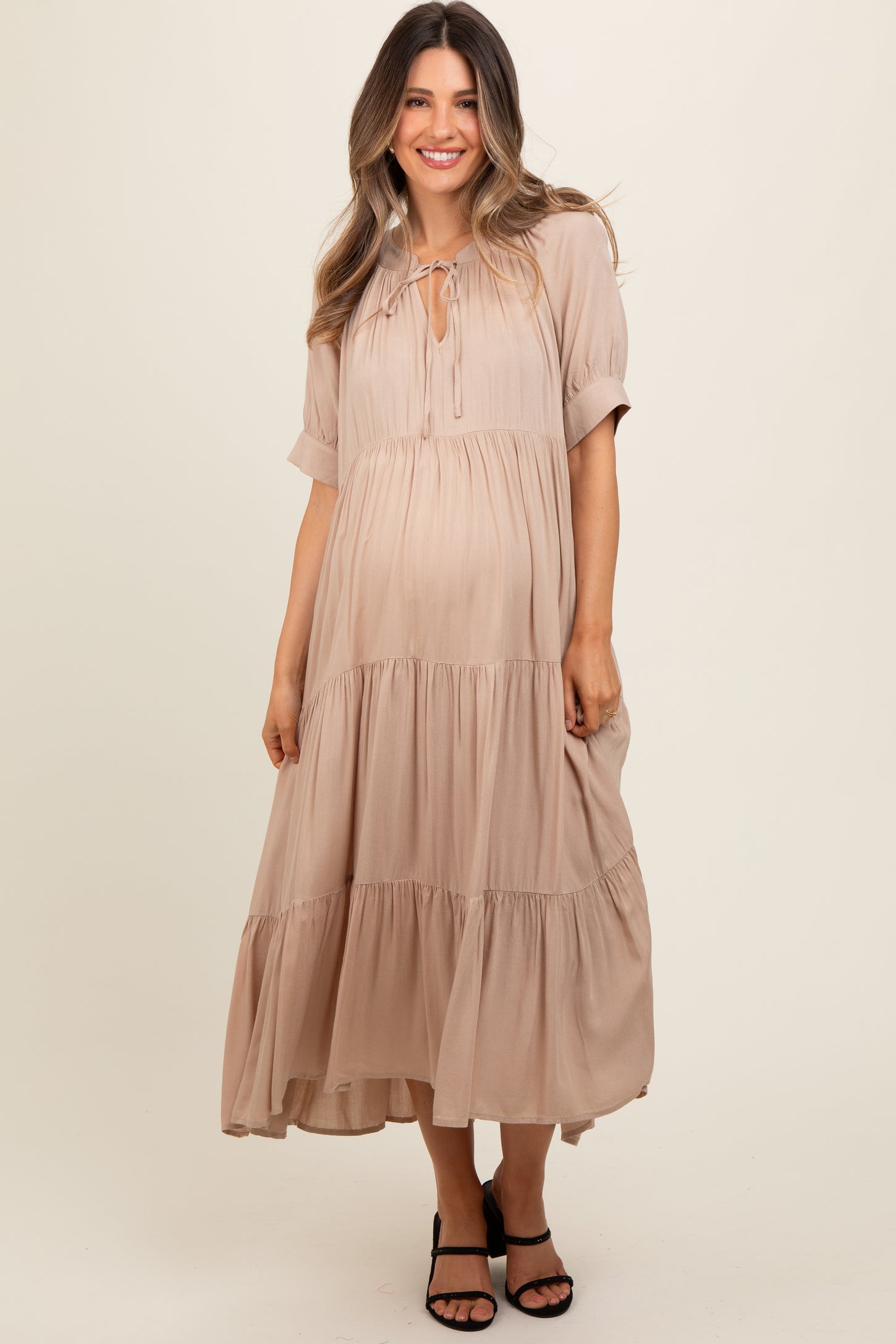 flowy maxi maternity dress Momance Maternity Dress White,Summer,Flowy,Wedding Guest,Holiday Floral Print Maxi Dress,Wide Shoulder Straps,Ruffle Trim,Criss-Cross Tie Back,Cake Dress