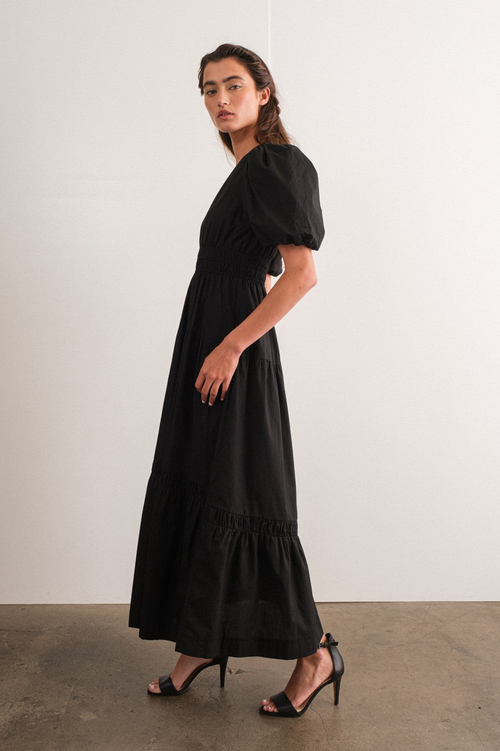 Black Puff Sleeve Midi Dress – PinkBlush