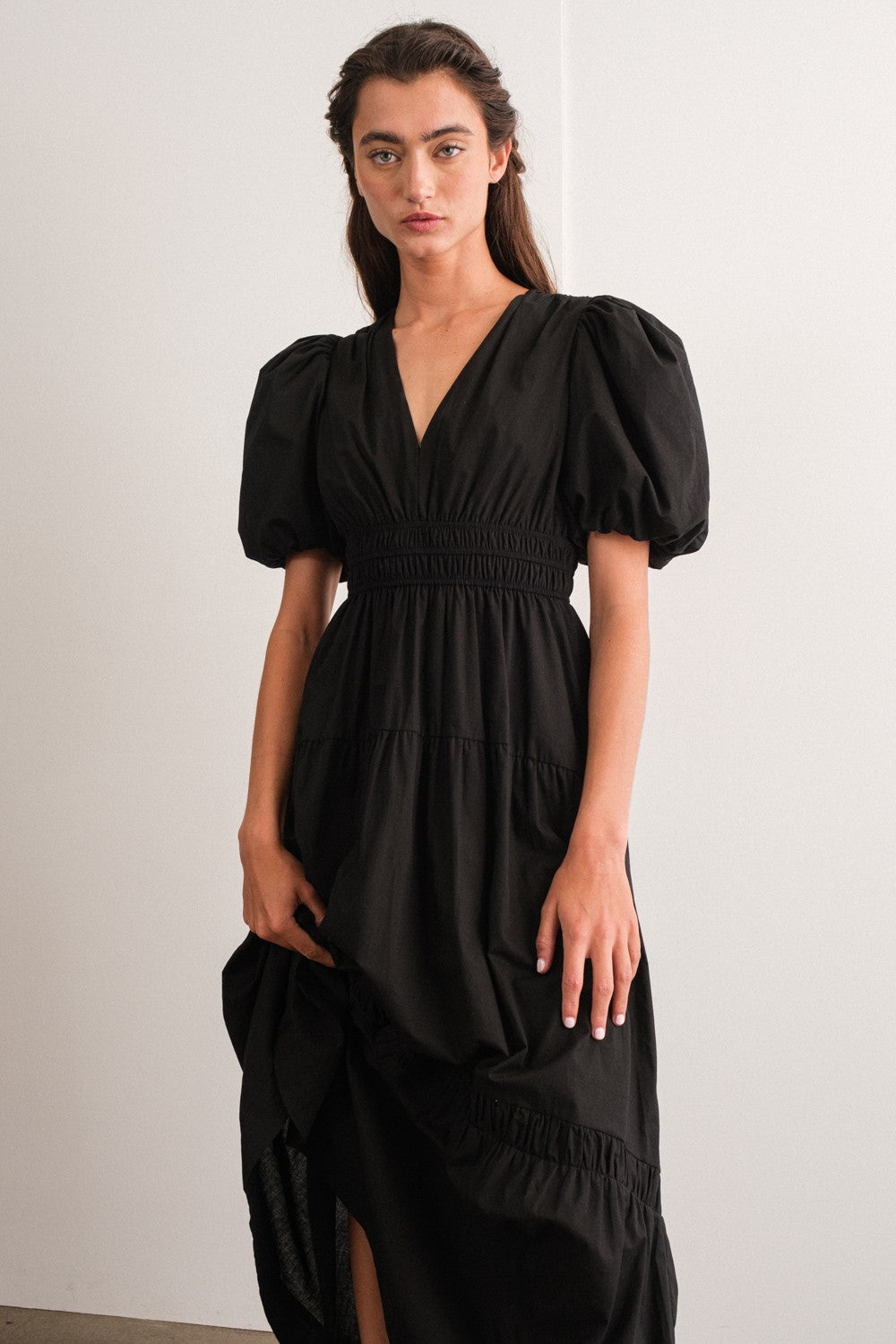 Black Puff Sleeve Midi Dress PinkBlush Black Puff Sleeve Midi Dress PinkBlush
