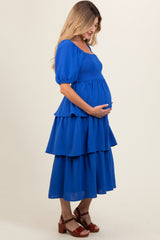Royal Blue Smocked Body Ruffled Tiered Maternity Dress