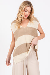Cream Striped V-Neck Maternity Sweater Tank