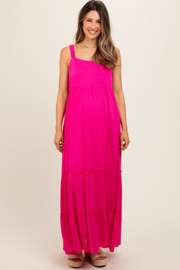 Fuchsia Tiered Maternity Maxi Dress
