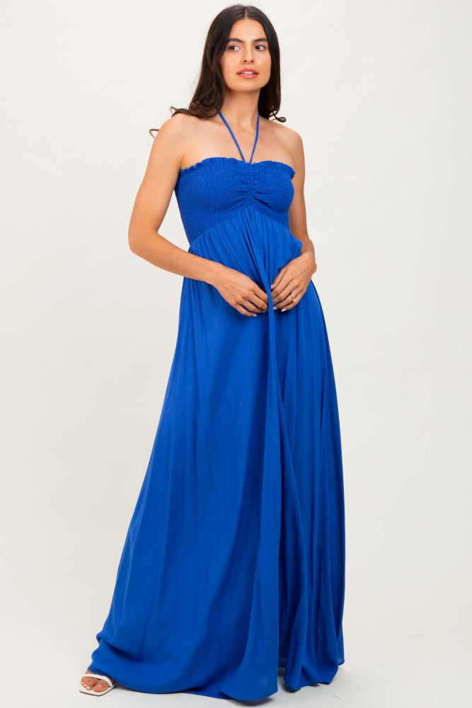 Royal Blue Smocked Halter Maxi Dress