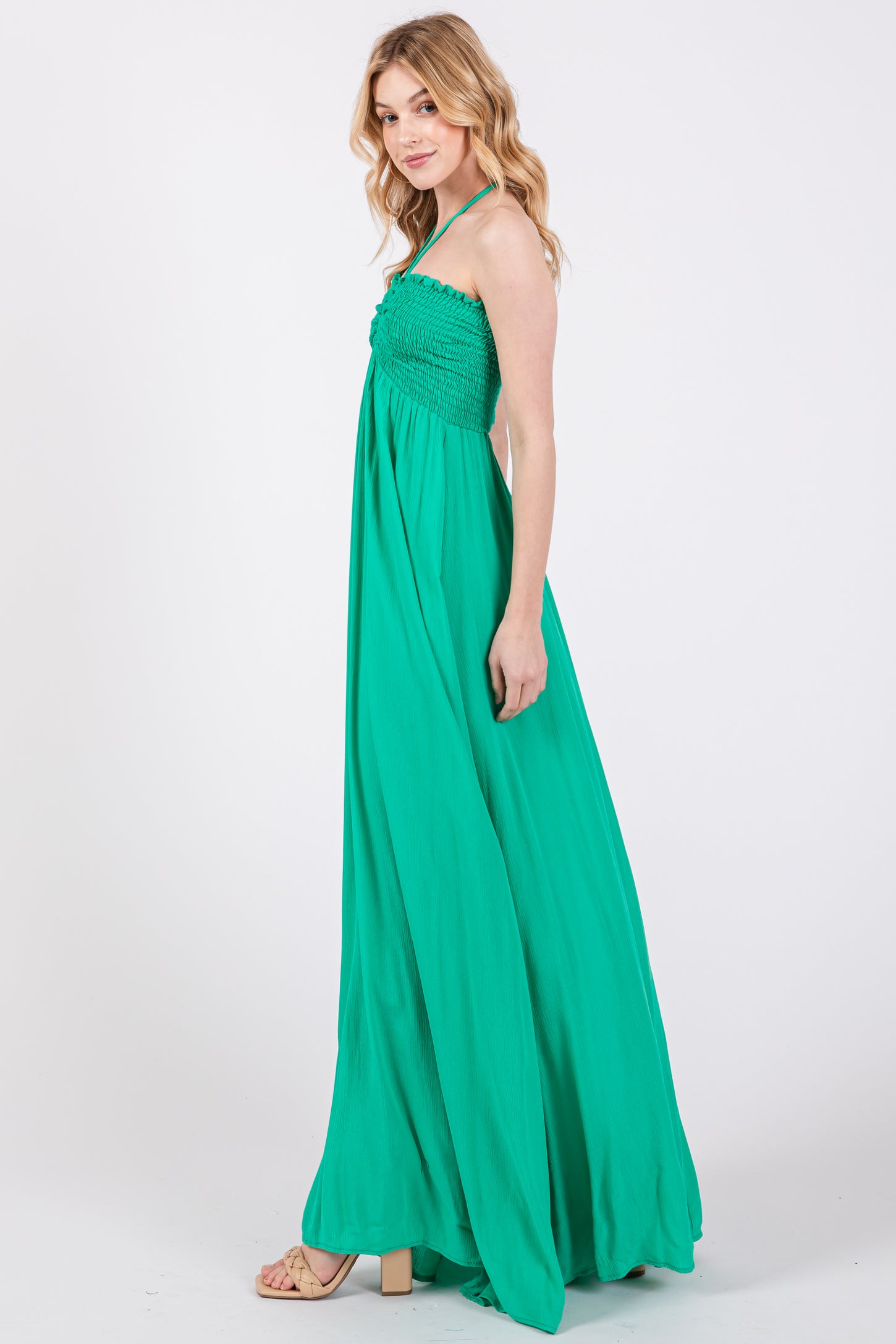 Green Smocked Halter Maxi Dress Green Smocked Halter Maxi Dress