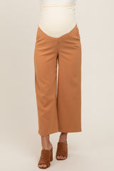 Camel Cropped Wide Leg Maternity Trousers