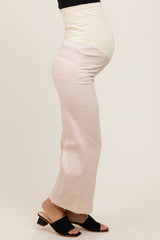 Cream Wide Leg Cropped Maternity Pants