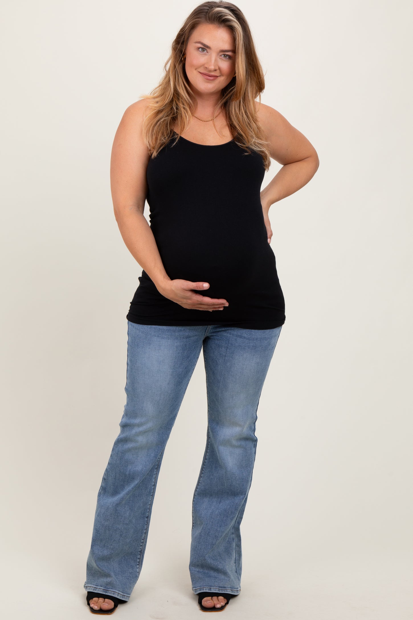 Blue Vintage Wash Flare Leg Maternity Plus Jeans
