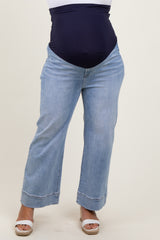 Light Blue Cuffed Wide Leg Maternity Plus Jeans