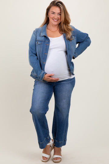 Blue Cuffed Wide Leg Maternity Plus Jeans