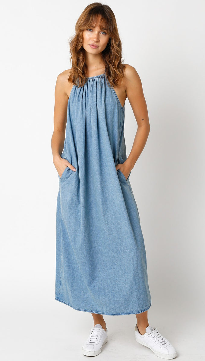 Denim Sleeveless Shift Midi Dress– PinkBlush