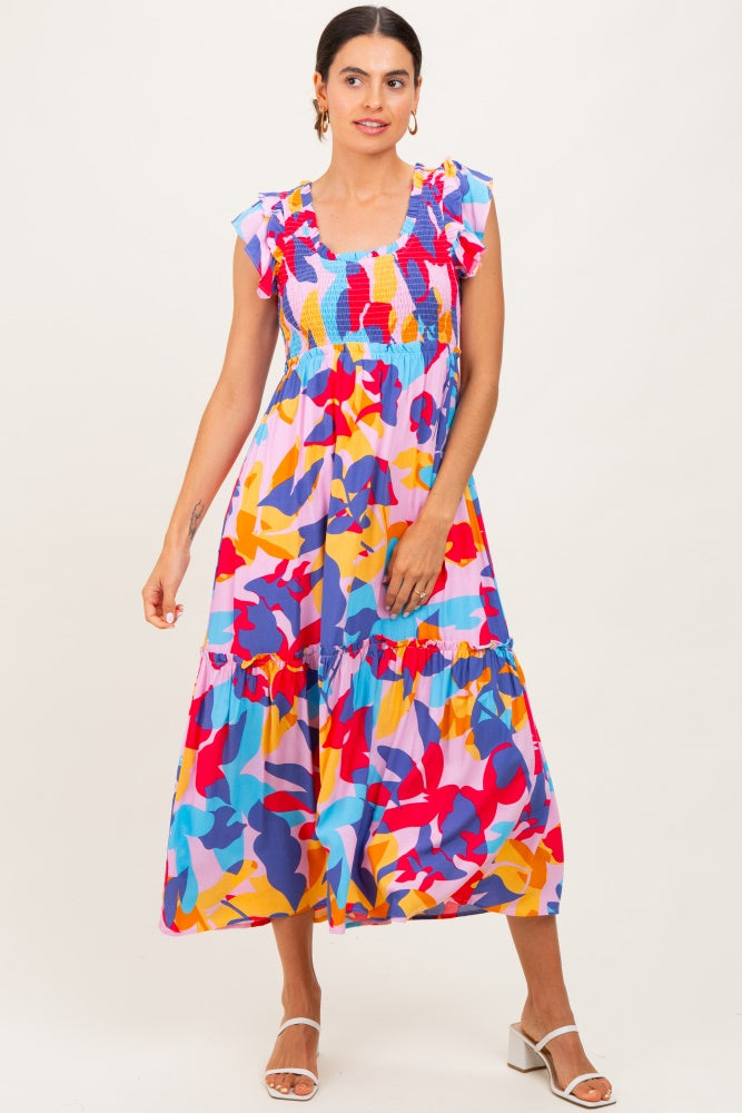 smocked ruffle midi dress Multi-Color Smocked Ruffle Midi Dress