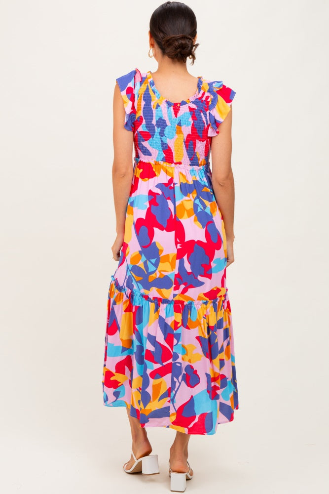 Multi-Color Smocked Ruffle Midi Dress