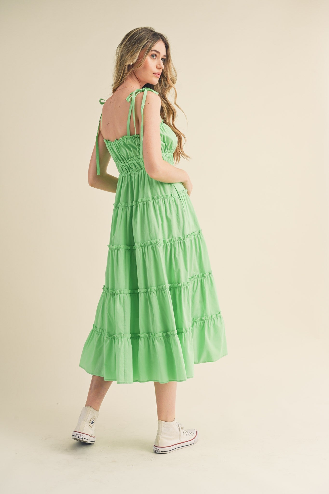 Lime Tiered Tie Strap Midi Dress PinkBlush Lime Tiered Tie Strap Midi Dress PinkBlush