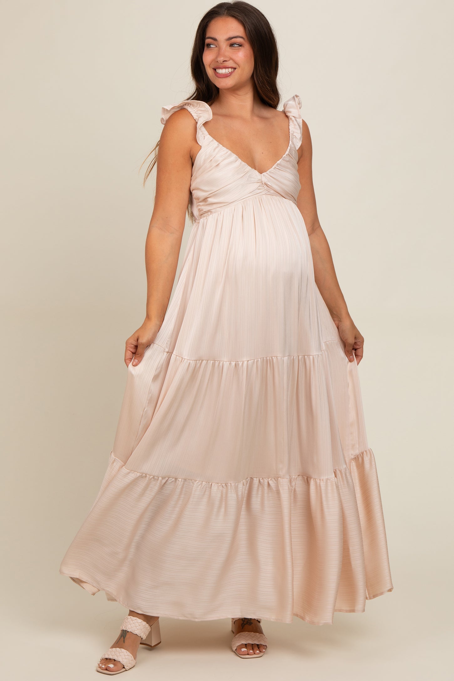 cream satin maternity dress BUMPSUIT