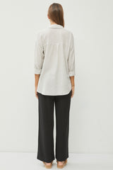 Grey Striped Basic Button Down Top