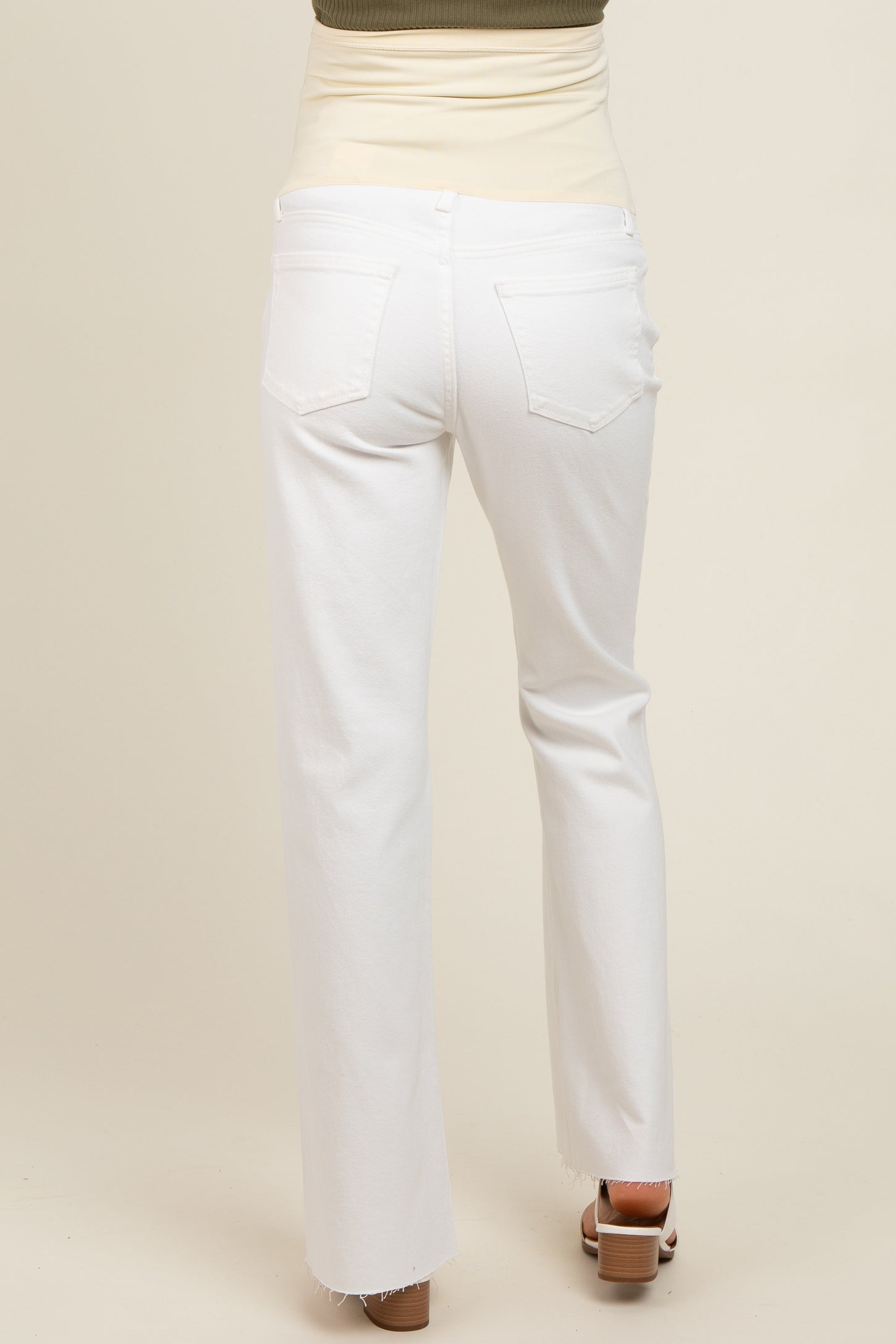 White Flare Leg Raw Hem Maternity Jeans