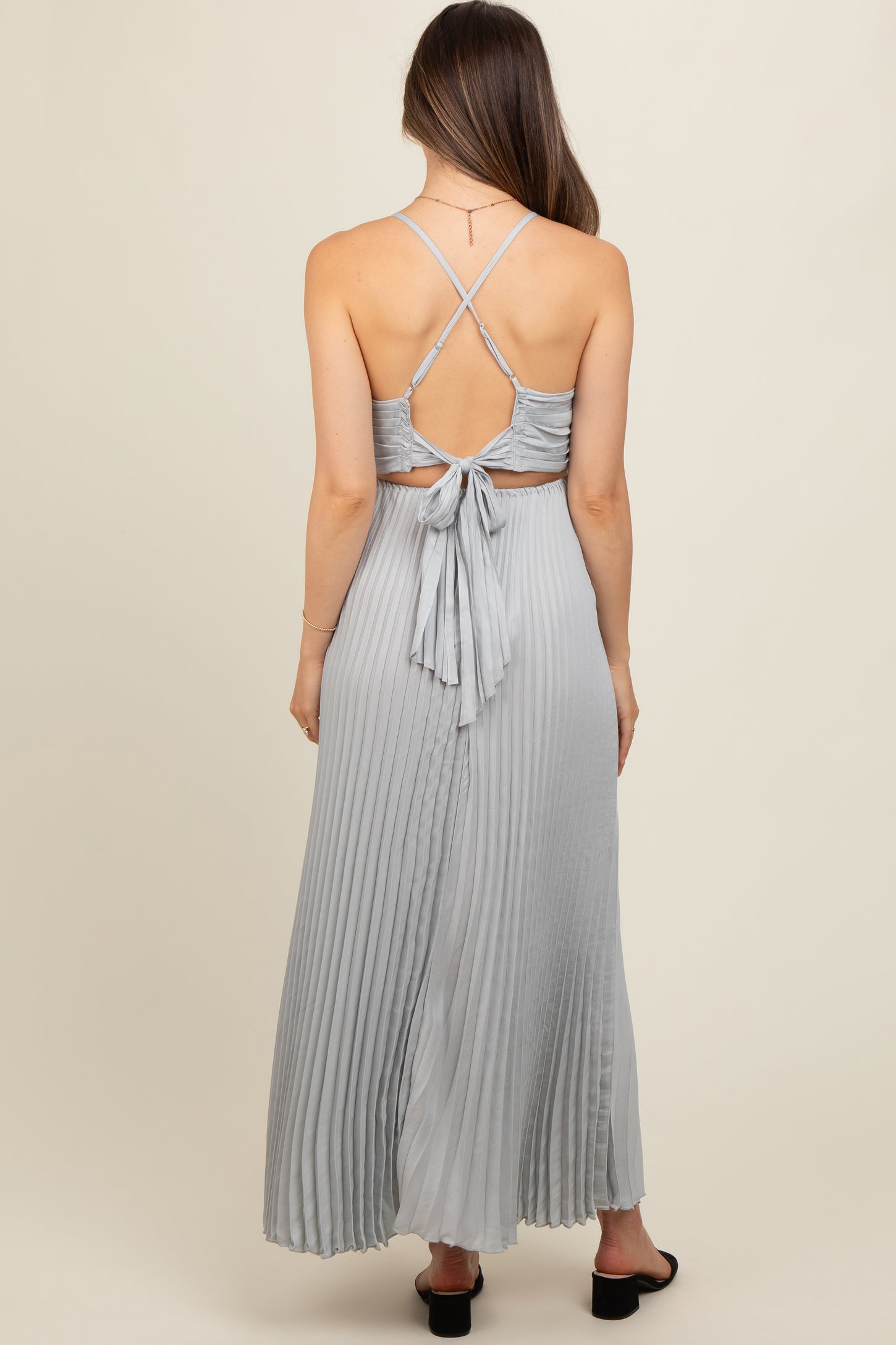 Silver Pleated Back Cutout Tie Maternity Maxi Dress PinkBlush Silver Pleated Back Cutout Tie Maternity Maxi Dress PinkBlush