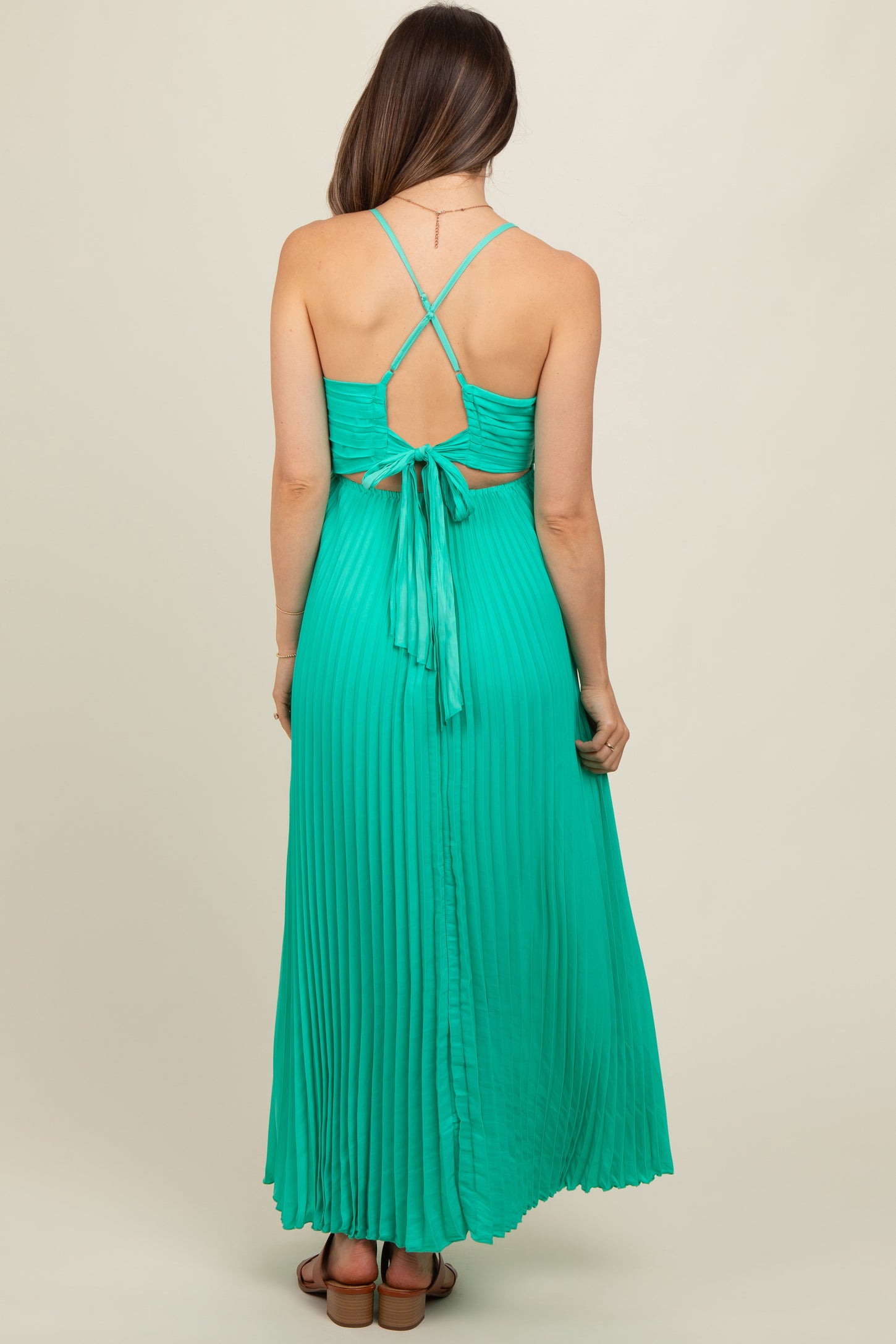 Turquoise Pleated Back Cutout Tie Maternity Maxi Dress PinkBlush Turquoise Pleated Back Cutout Tie Maternity Maxi Dress PinkBlush