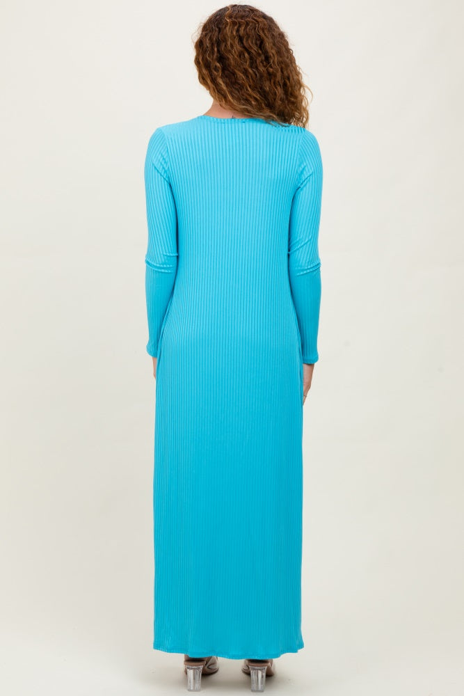 Aqua Ribbed Sleeveless Dress Cardigan Set