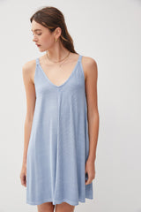 Blue Ribbed Sleeveless Front Seam Maternity Dress