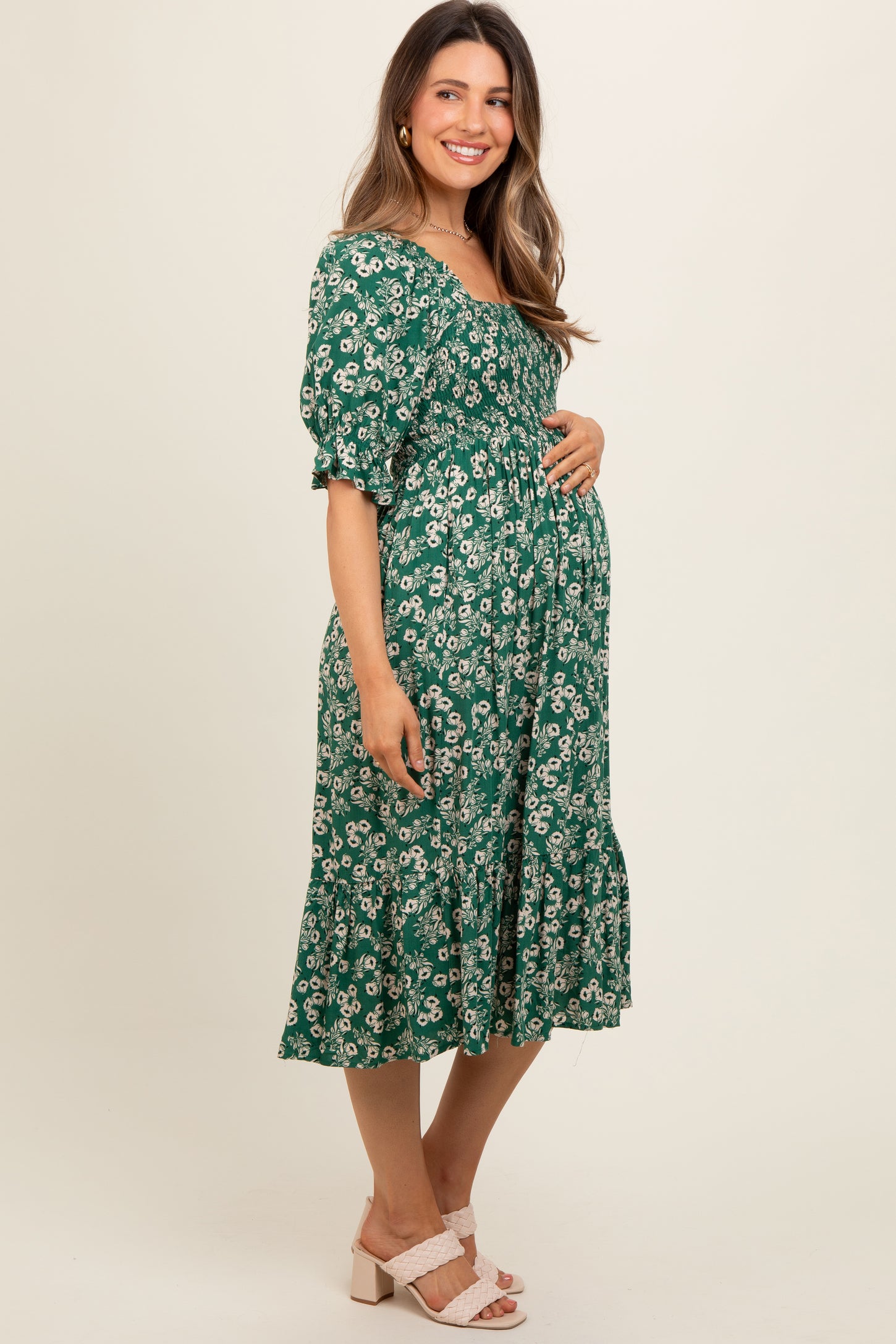 Green Square Neck Smocked Maternity Dress – PinkBlush