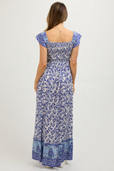 Blue Floral Off Shoulder Maternity Maxi Dress