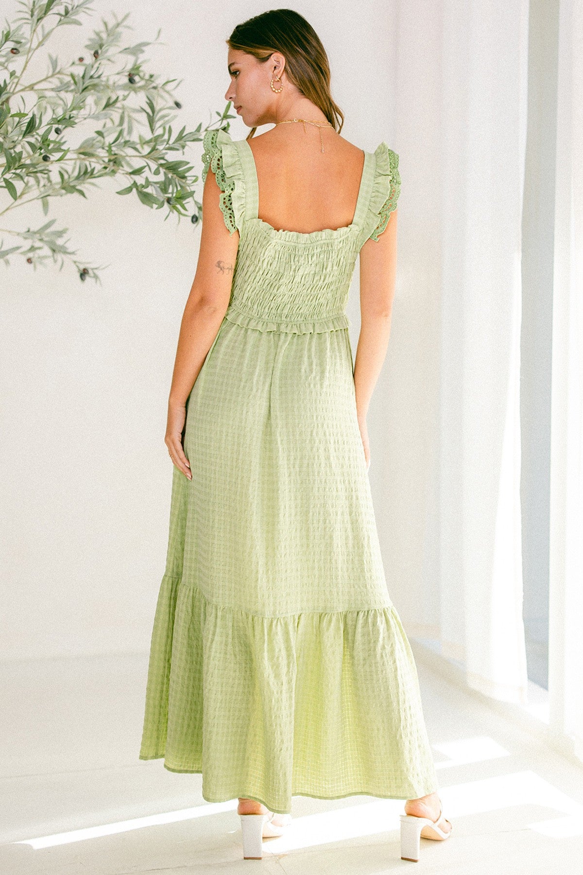 Green Contrast Gauze Eyelet Lace Detail Maxi Dress PinkBlush Green Contrast Gauze Eyelet Lace Detail Maxi Dress PinkBlush