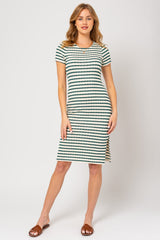 Forest Green Striped Back Cutout Maternity Dress