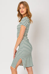 Forest Green Striped Back Cutout Dress