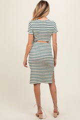 Forest Green Striped Back Cutout Maternity Dress