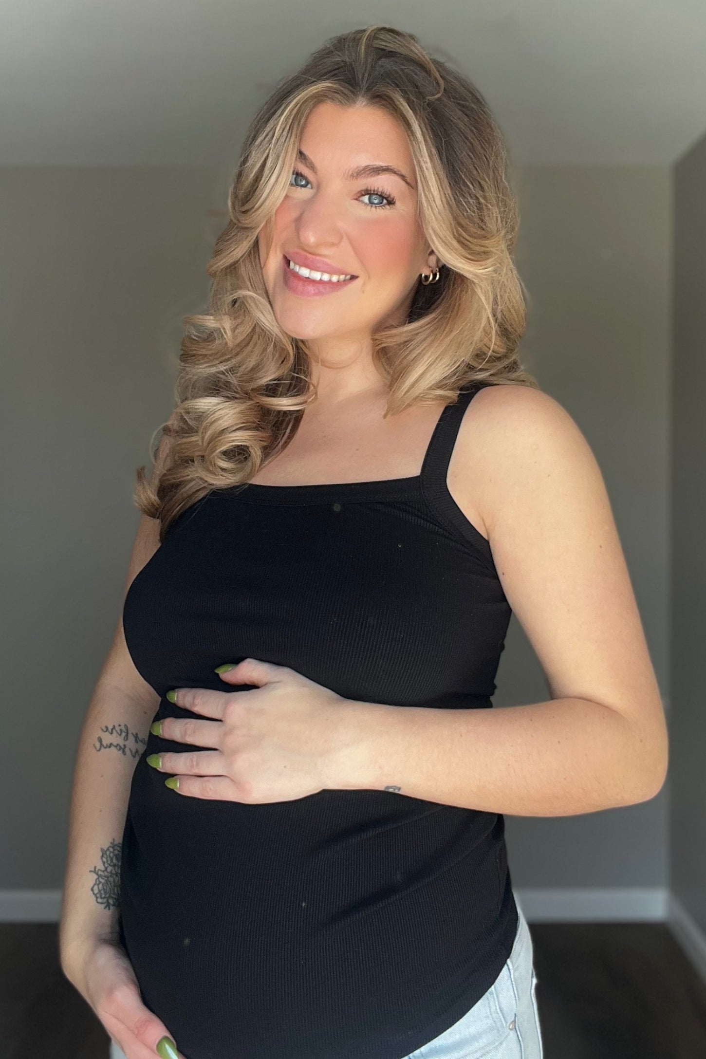 Black Ribbed Sleeveless Maternity Tank Top