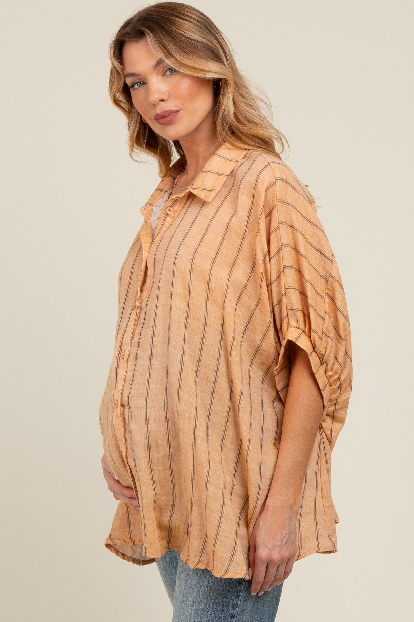 Yellow Striped Collared Oversized Maternity Top