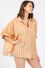 Yellow Striped Collared Oversized Top
