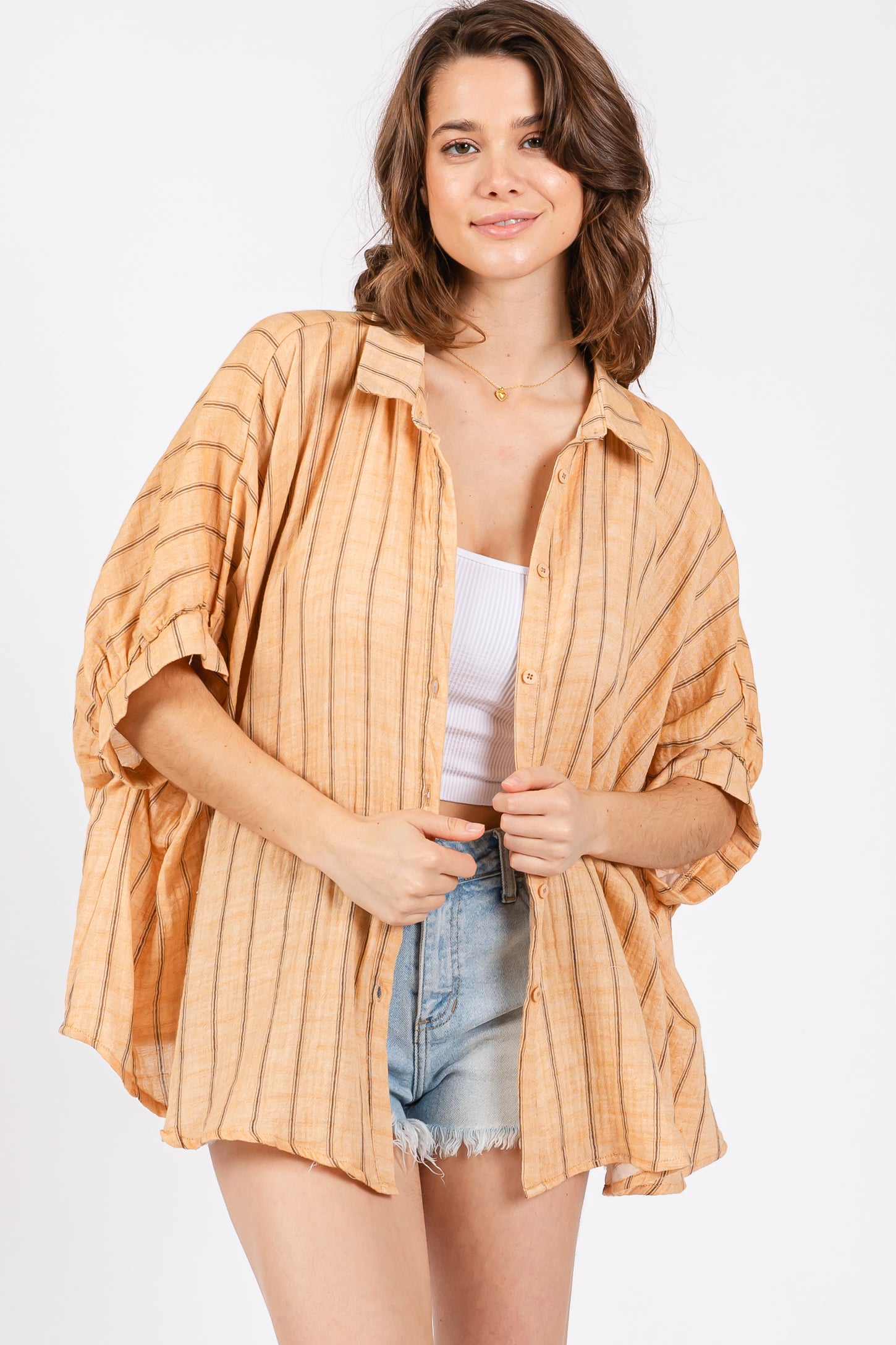 Yellow Striped Collared Oversized Maternity Top