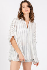 Ivory Striped Collared Oversized Maternity Top