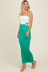 White Green Colorblock Fitted Maxi