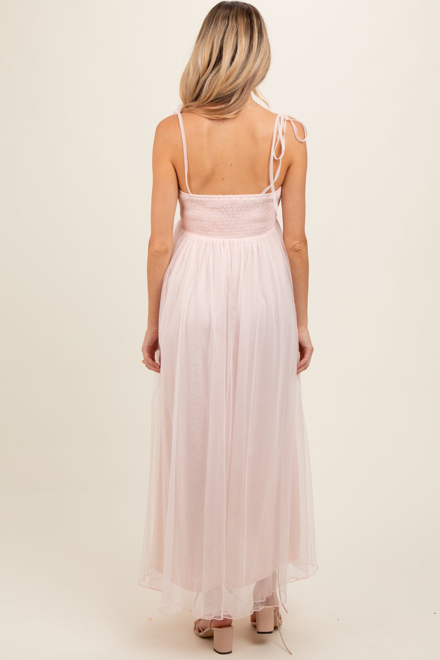 Light Pink Square Neck Shoulder Tie Tulle Maternity Maxi Dress – PinkBlush Light Pink Square Neck Shoulder Tie Tulle Maternity Maxi Dress – PinkBlush