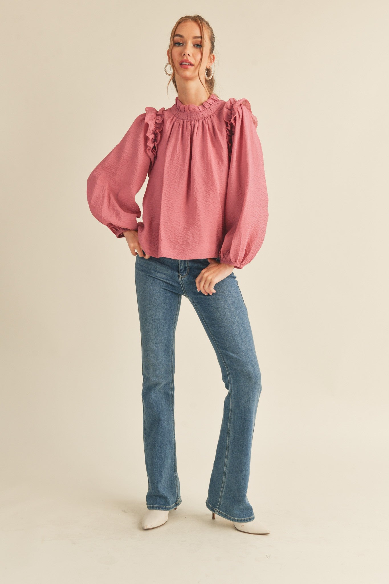 Raspberry Color Top Raspberry Cream Ruffled Balloon Sleeve Top – PinkBlush